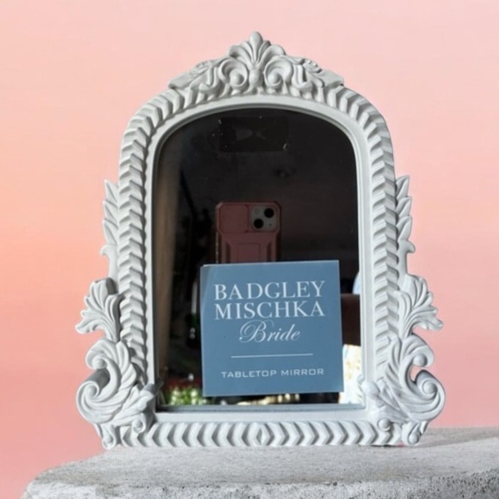 Badgley Mischka White Tabletop Mirror white ornate frame